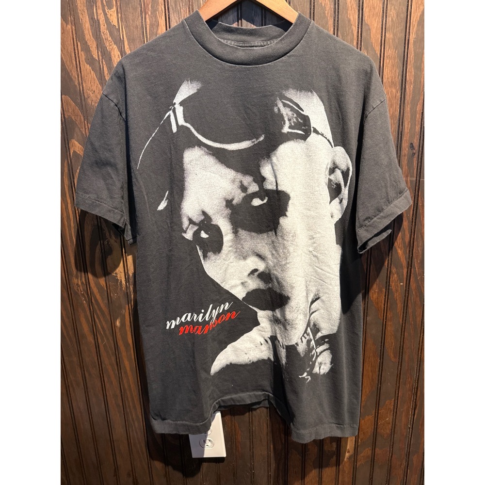 Vintage Marilyn Manson Graphic T-Shirt Black 90s Band Tee Rock Industrial Metal